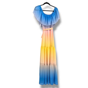 Flying Tomato Women's Ombre Tiered Off The Shoulder Sunset Maxi Dress Size Small